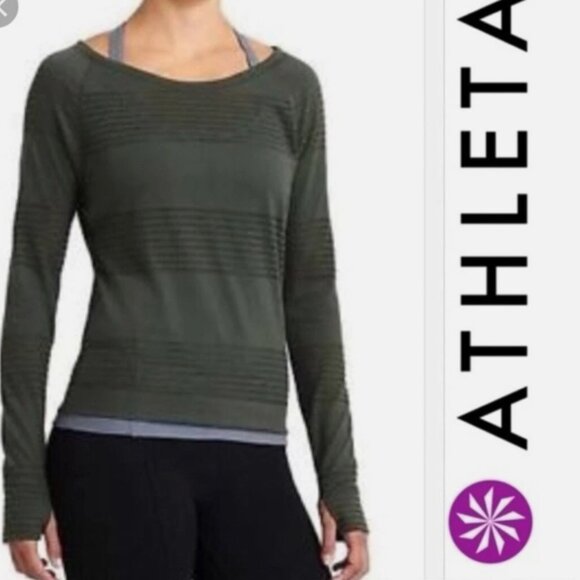 Athleta Limitless Long Sleeve Perforated Laser Dot Cut Out Top XS Olive Green - Picture 1 of 2